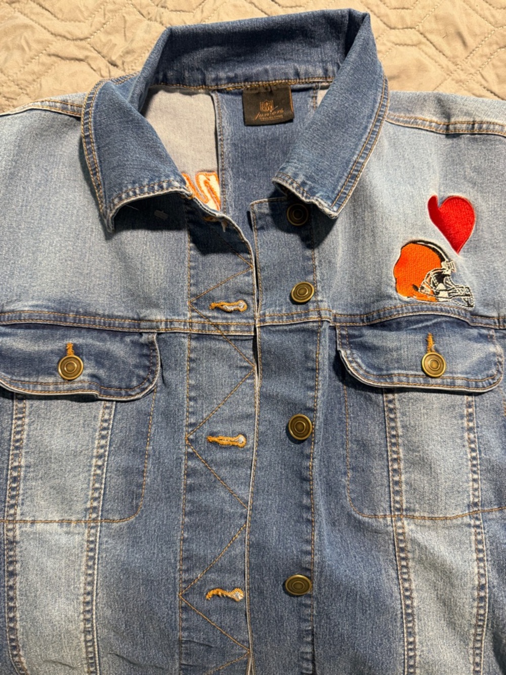 Denim Jacket with Red & Orange Heart Patch